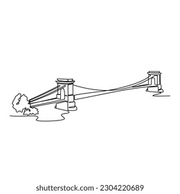 Un dibujo continuo de la ilustración de diseño del puente. Arquitectura de puente de estilo lineal simple. Concepto de construcción. Ilustración del vector