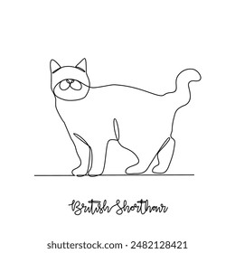 One continuous line drawing of British shorthair vector illustration. Type of Cat theme design concept with simple linear style vector. Cat are domesticated mammals, loyalty and companionship to human