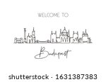 One continuous line drawing of Budapest city skyline, Hungary. Beautiful landmark postcard. World landscape tourism travel vacation. Editable stylish stroke single line draw design vector illustration