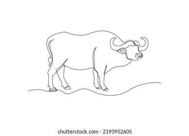 One continuous line drawing of a buffalo. Animal concept. Single line draw design vector graphic illustration.