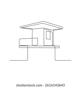 One continuous line drawing of building at the beach vector design illustration. Summer holiday themes design in simple linear continuous style vector concept. Suitable for education design purpose