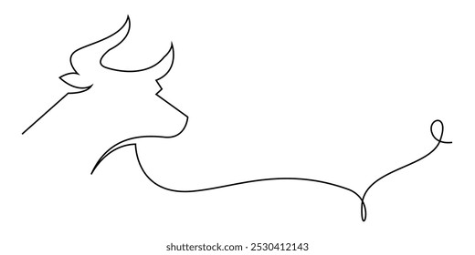 one continuous line drawing of bull.one line drawing of big animal bull.minimalist line of wild bull.single line vector illustration.isolated white background