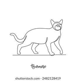 One continuous line drawing of Burmese vector illustration. Type of Cat themes design concept with simple linear style vector. Cats are domesticated mammals, loyalty and companionship to humans.