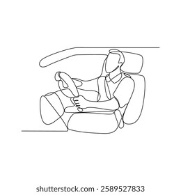 One continuous line drawing of a Bus Driver is on duty vector design illustration. Driver on cabin design illustration simple linear style vector concept. Driver illustration for your asset design.