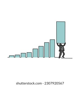 One continuous line drawing of business chart design concept. Business illustration in simple linear style. Business design concept vector illustration