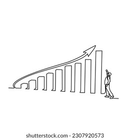 One continuous line drawing of business chart design concept. Business illustration in simple linear style. Business design concept vector illustration
