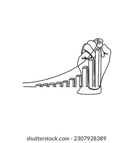 One continuous line drawing of business chart design concept. Business growth illustration in simple linear style. Business design concept vector illustration