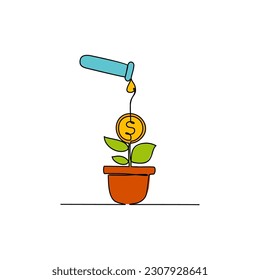One continuous line drawing of business growth design concept. Business illustration in simple linear style. Business design concept vector illustration