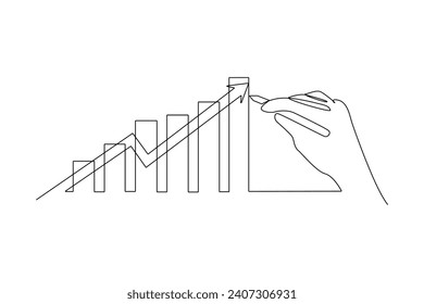 One continuous line drawing of Business performance analysis, benchmark metrics audit concept. Doodle vector illustration in simple linear style.