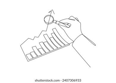 One continuous line drawing of Business performance analysis, benchmark metrics audit concept. Doodle vector illustration in simple linear style.