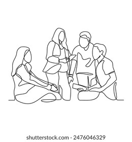 One continuous line drawing of Business people are discussing and presenting their business in front of their clients. Business people activity in simple continuous line style concept design vector.