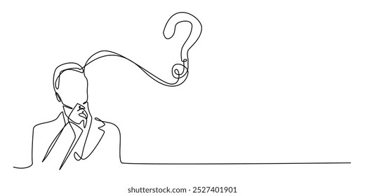 one continuous line drawing of business man thinking strategy.one line drawing of business man looking up.looking for business strategy.single line vector illustration.isolated white background