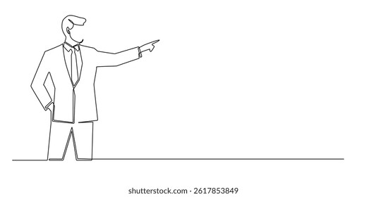 one continuous line drawing of business man pointing with finger.single line vector illustration of business man pointing to left.one line drawing art