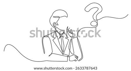 one continuous line drawing of a business man in a suit thinking, looking for ideas, looking for innovation, increasing company turnover.