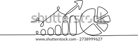 One continuous line drawing of Business performance analysis, one line Art icon drawing vector