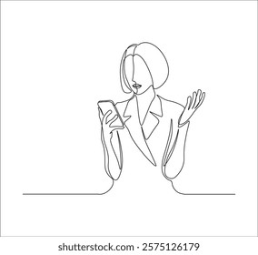 One continuous line drawing of businessman holding phone. single line of person holding phone. editable stroke