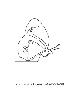 One continuous line drawing of 
Butterflies are flying and will land on flowers vector illustration. Animal themes design concept in simple linear style. Beautiful animal with variance body colors.