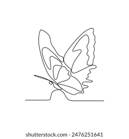 One continuous line drawing of 
Butterflies are flying and will land on flowers vector illustration. Animal themes design concept in simple linear style. Beautiful animal with variance body colors.