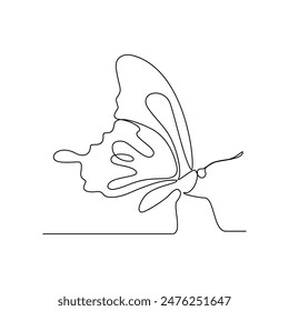 One continuous line drawing of 
Butterflies are flying and will land on flowers vector illustration. Animal themes design concept in simple linear style. Beautiful animal with variance body colors.