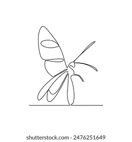 One continuous line drawing of 
Butterflies are flying and will land on flowers vector illustration. Animal themes design concept in simple linear style. Beautiful animal with variance body colors.