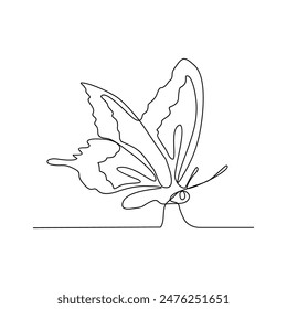 One continuous line drawing of 
Butterflies are flying and will land on flowers vector illustration. Animal themes design concept in simple linear style. Beautiful animal with variance body colors.