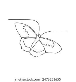 One continuous line drawing of 
Butterflies are flying and will land on flowers vector illustration. Animal themes design concept in simple linear style. Beautiful animal with variance body colors.