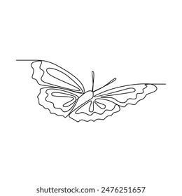 One continuous line drawing of 
Butterflies are flying and will land on flowers vector illustration. Animal themes design concept in simple linear style. Beautiful animal with variance body colors.