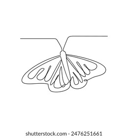 One continuous line drawing of 
Butterflies are flying and will land on flowers vector illustration. Animal themes design concept in simple linear style. Beautiful animal with variance body colors.