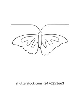 One continuous line drawing of 
Butterflies are flying and will land on flowers vector illustration. Animal themes design concept in simple linear style. Beautiful animal with variance body colors.