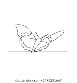 One continuous line drawing of 
Butterflies are flying and will land on flowers vector illustration. Animal themes design concept in simple linear style. Beautiful animal with variance body colors.