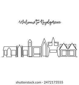 One continuous line drawing of Bydgoszcz skyline vector illustration. Modern city in Europe in simple linear style vector design concept. One big city in Poland. Iconic architectural building design.