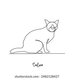 One continuous line drawing of Calico vector illustration. Type of Cat themes design concept with simple linear style vector. Cats are domesticated mammals, loyalty and companionship to humans.