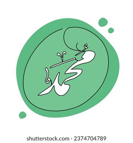 Un dibujo de línea continua del nombre caligráfico del Profeta Mahoma. Nombre caligráfico del Profeta Mahoma en una simple ilustración de estilo lineal.  Traductor árabe : Profeta Mahoma