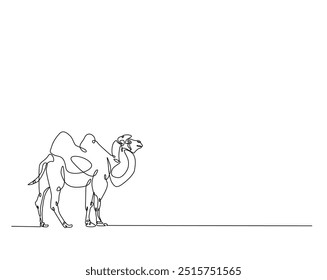 Una línea continua dibujando Camel caminando en la ilustración del desierto. Diseño dibujado a mano de camello.