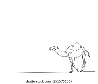 Una línea continua dibujando Camel caminando en la ilustración del desierto. Diseño dibujado a mano de camello.