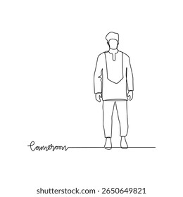 One continuous line drawing of Cameroon signature themes design vector illustration. Cameroon national clothes in simple linear style vector designconcept. Good design for tourism and travel campaign.