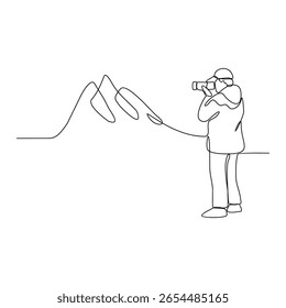 Um desenho de linha contínua da ilustração do vetor da atividade do acampamento. Projeto de atividade de fotografia em conceito de vetor de estilo contínuo linear simples. grande design para negócios e fins educacionais.
