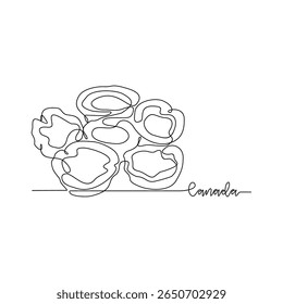 Um desenho de linha contínua de temas de assinatura do Canadá design ilustração vetorial. Canadá comida icônica em estilo linear simples vetor conceito. Ilustração de bom design para turismo e campanha de viagens
