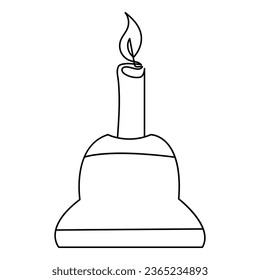 Un dibujo continuo de la línea de la vela iluminada y el fuego ardiente y la candela de fusión Luz en el contorno negro oscuro Diseño de la ilustración del vector