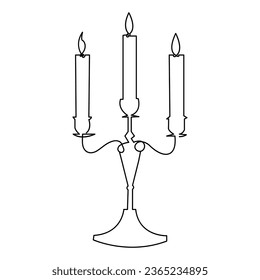 One continuous line drawing of candle lighted and Burning fire and melting candle Light in the dark black outline Vector illustration design