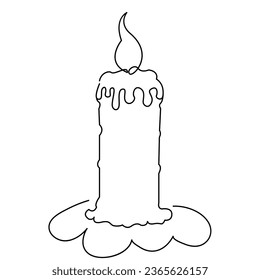 One continuous line drawing of candle lighted and Burning fire and melting candle Light in the dark black outline Vector illustration design