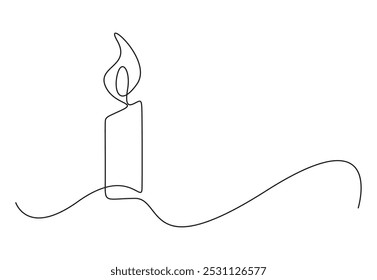 One continuous line drawing of candle vector illustration 