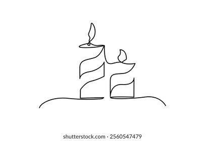 One Continuous Line Drawing of Candle Icon. Single Line Vector Illustration, Candle light continuous one line drawing art. Christmas candle One continuous line drawing.