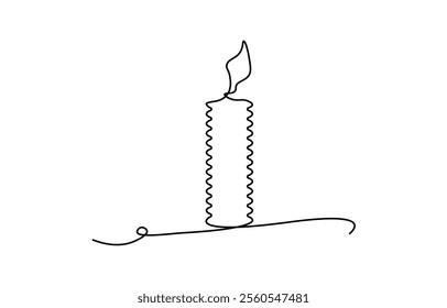 One Continuous Line Drawing of Candle Icon. Single Line Vector Illustration, Candle light continuous one line drawing art. Christmas candle One continuous line drawing.