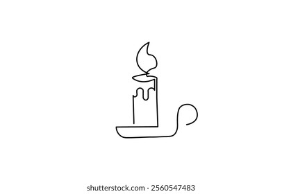 One Continuous Line Drawing of Candle Icon. Single Line Vector Illustration, Candle light continuous one line drawing art. Christmas candle One continuous line drawing.