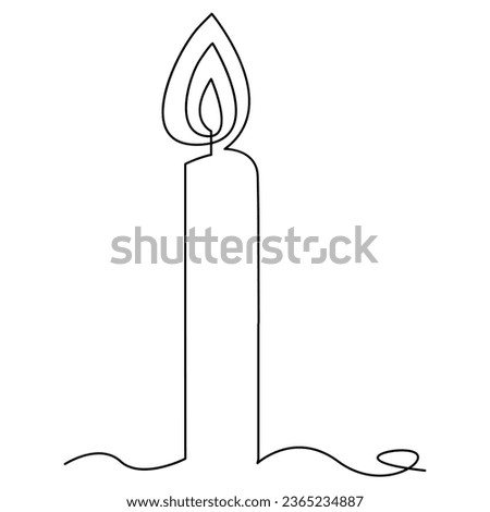 One continuous line drawing of candle lighted and Burning fire and melting candle Light in the dark black outline Vector illustration design