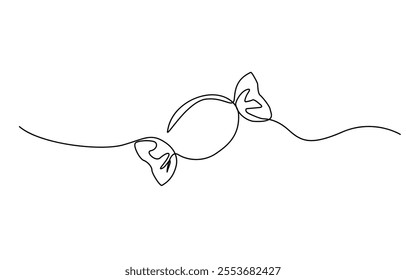 One continuous line drawing of candy. one continuous line drawing of two sweet candy isolated on white background, One continuous line illustration of a candy, isolated on white background.