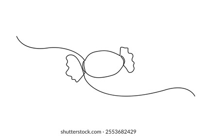 One continuous line drawing of candy. one continuous line drawing of two sweet candy isolated on white background, One continuous line illustration of a candy, isolated on white background.