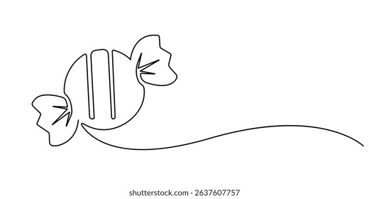 One Continuous Line Drawing of Candy Icon. Single Line Vector Illustration, Sweet Candy single outline illustration. Continuous line art drawing of candy for kids. Editable stroke, Candy.