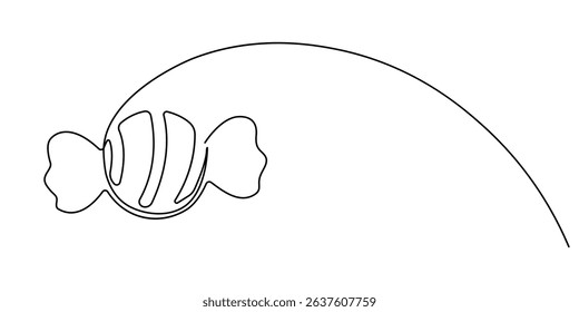 One Continuous Line Drawing of Candy Icon. Single Line Vector Illustration, Sweet Candy single outline illustration. Continuous line art drawing of candy for kids. Editable stroke, Candy.